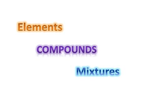 Elements Compounds Mixtures.