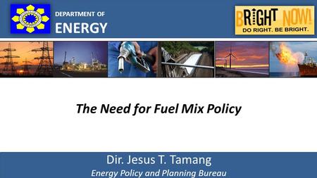 Dir. Jesus T. Tamang Energy Policy and Planning Bureau DEPARTMENT OF ENERGY The Need for Fuel Mix Policy.