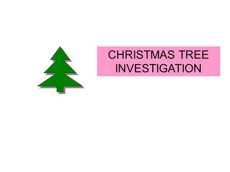 CHRISTMAS TREE INVESTIGATION. YOUR CHALLENGE IS TO INVESTIGATE THE NUMBER OF RED LIGHTS THE NUMBER OF WHITE LIGHTS AND THE TOTAL NUMBER OF LIGHTS ON CHRISTMAS.