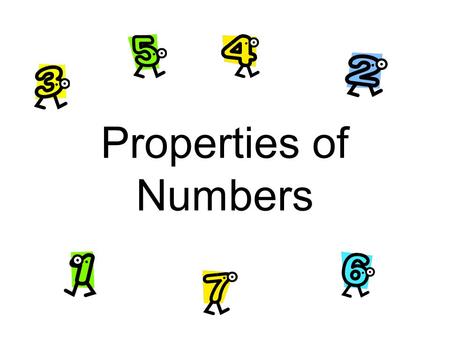 Properties of Numbers. Additive Identity Adding “0” to a number gives you the same initial number. Example 5 + 0 = 5 0 + 99 = 99.