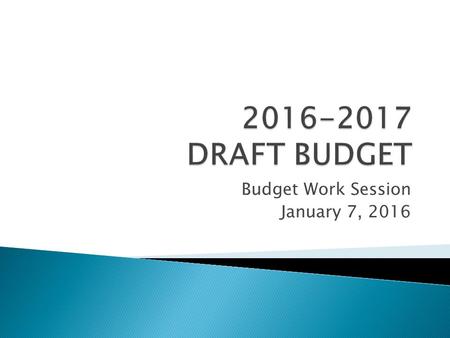 Budget Work Session January 7, 2016. The Finance Committee is recommending the following:  The Board authorize the intent to adopt the Proposed Preliminary.