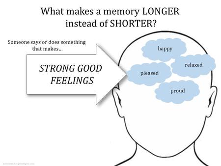 What makes a memory LONGER instead of SHORTER? Someone says or does something that makes… happypleasedrelaxedproud autismteachingstrategies.com.