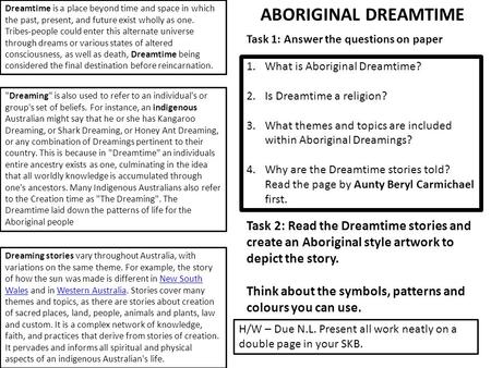 Dreamtime is a place beyond time and space in which the past, present, and future exist wholly as one. Tribes-people could enter this alternate universe.
