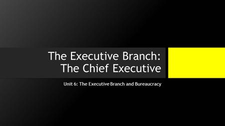 The Executive Branch: The Chief Executive Unit 6: The Executive Branch and Bureaucracy.