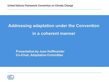 Addressing adaptation under the Convention in a coherent manner Presentation by Juan Hoffmaister Co-Chair, Adaptation Committee.