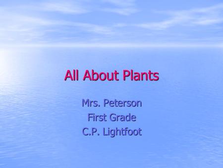 All About Plants Mrs. Peterson First Grade C.P. Lightfoot.