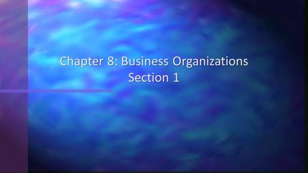 Chapter 8: Business Organizations Section 1
