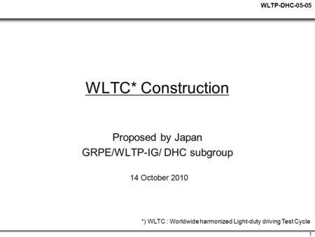 Proposed by Japan GRPE/WLTP-IG/ DHC subgroup