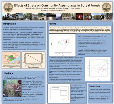 Effects of Stress on Community Assemblages in Boreal Forests Andrew Barta, Ellen Hermanson, Matthew Jacobson, Tessa Wirz, Evan Weiher, and Faculty Mentor.