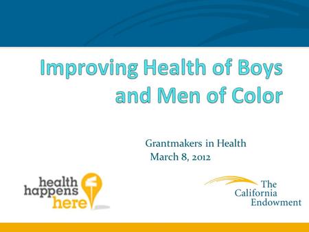 Grantmakers in Health March 8, 2012. Core Principles Boys Need Positive Connections to Adults Generally, and Men Specifically Boys and Young Men of Color.
