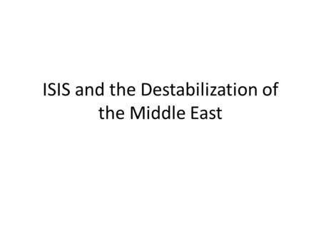 ISIS and the Destabilization of the Middle East. What is a Caliphate? Term used to describe and Islamic government, run by a Caliph, who is considered.