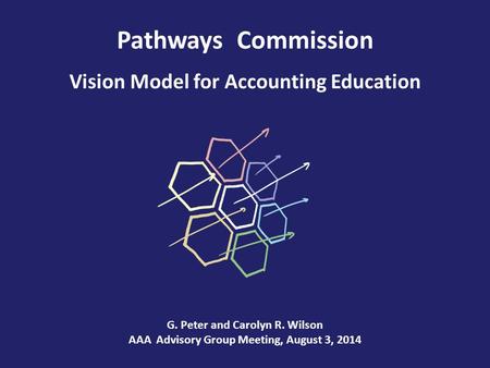 Pathways Commission Vision Model for Accounting Education G. Peter and Carolyn R. Wilson AAA Advisory Group Meeting, August 3, 2014.