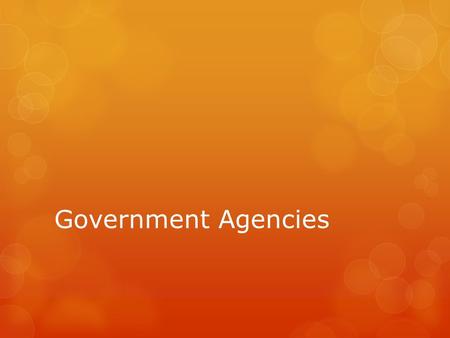Government Agencies. World Health Organization  Sponsored by United Nations  Investigates serious diseases & health issues across the world.