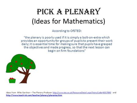 Pick a Plenary (Ideas for Mathematics)