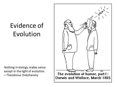 Evidence of Evolution Nothing in biology makes sense except in the light of evolution. – Theodosius Dobzhansky.