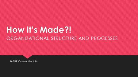 How it’s Made?! IAFNR Career Module ORGANIZATIONAL STRUCTURE AND PROCESSES.