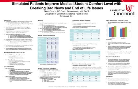 Simulated Patients Improve Medical Student Comfort Level with Breaking Bad News and End of Life Issues Skotti Church, MD Carl J Fichtenbaum, MD, FACP University.