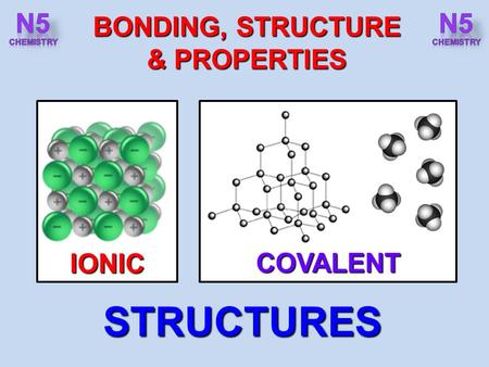STRUCTURES BONDING, STRUCTURE & PROPERTIES IONIC COVALENT.