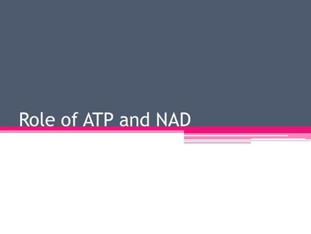 Role of ATP and NAD. H2.2.8 Syllabus Objectives Explain the role of ATP and describe how it is formed from ADP + P Explain the role of NADP+ in trapping.