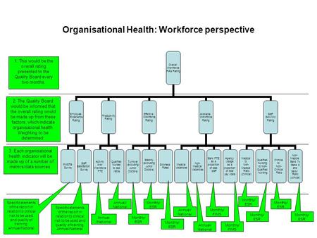 Organisational Health: Workforce perspective Overall Workforce RAG Rating Employee Experience Rating PMETB Survey Staff Satisfaction Survey Productivity.