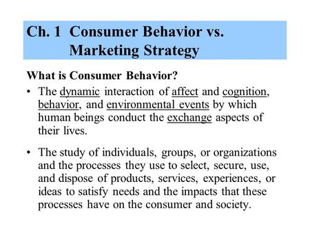 Ch. 1 Consumer Behavior vs. Marketing Strategy