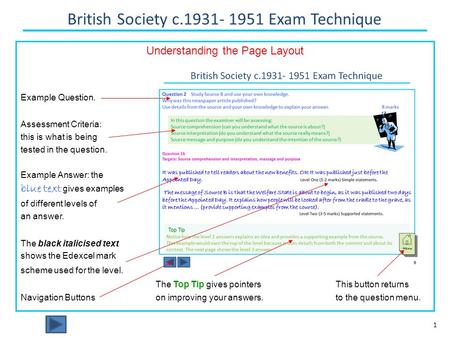 British Society c.1931- 1951 Exam Technique 1 Understanding the Page Layout Example Question. Assessment Criteria: this is what is being tested in the.