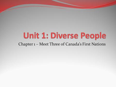 Chapter 1 – Meet Three of Canada’s First Nations.