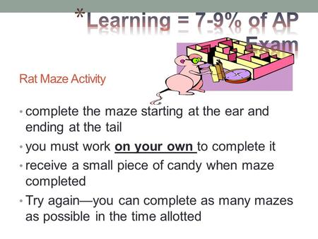 Rat Maze Activity complete the maze starting at the ear and ending at the tail you must work on your own to complete it receive a small piece of candy.