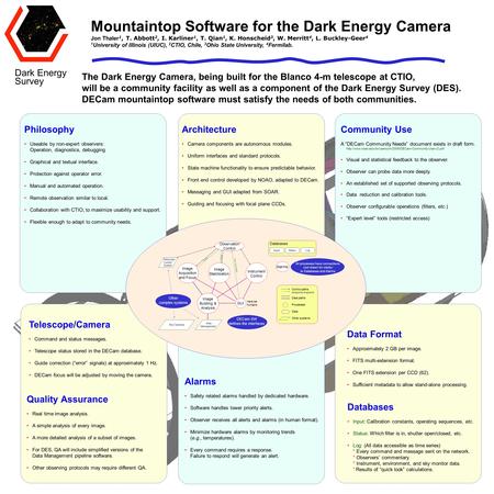 Mountaintop Software for the Dark Energy Camera Jon Thaler 1, T. Abbott 2, I. Karliner 1, T. Qian 1, K. Honscheid 3, W. Merritt 4, L. Buckley-Geer 4 1.