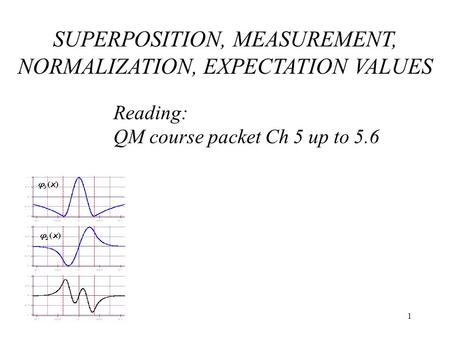 1 Reading: QM course packet Ch 5 up to 5.6 SUPERPOSITION, MEASUREMENT, NORMALIZATION, EXPECTATION VALUES.