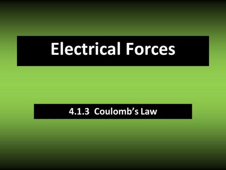 Electrical Forces 4.1.3 Coulomb’s Law. Same charges REPEL + + Opposite charges ATTRACT + - Electrostatic Force.