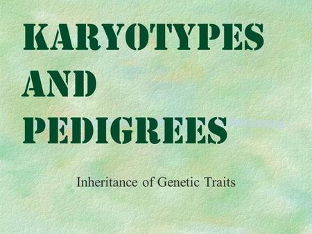 Karyotypes and Pedigrees Inheritance of Genetic Traits.