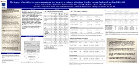 The impact of smoking on cancer recurrence and survival in patients with stage III colon cancer: findings from CALGB 89803 Nadine A. Jackson, Charles S.