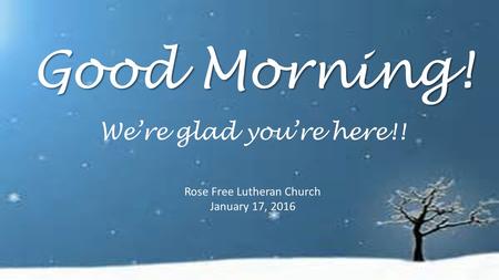 Good Morning! Rose Free Lutheran Church January 17, 2016 We’re glad you’re here!!