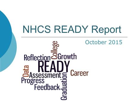 NHCS READY Report October 2015. READY Annual Report Contents Growth Proficiency: Detail for Grades 3- 8 and High School Progress: Annual Measurable Objectives.