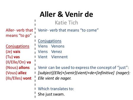 Aller & Venir de Katie Tich Aller- verb that means “to go”