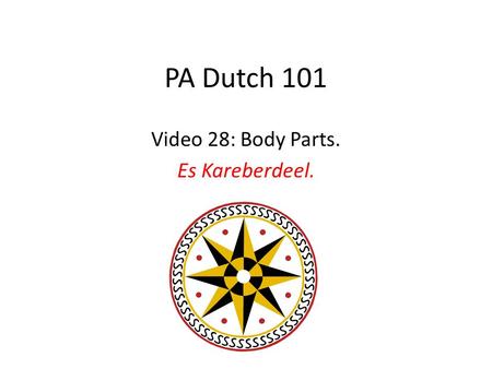PA Dutch 101 Video 28: Body Parts. Es Kareberdeel.