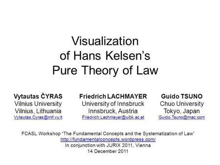 Visualization of Hans Kelsens Pure Theory of Law Vytautas ČYRAS Vilnius University Vilnius, Lithuania Friedrich LACHMAYER University.