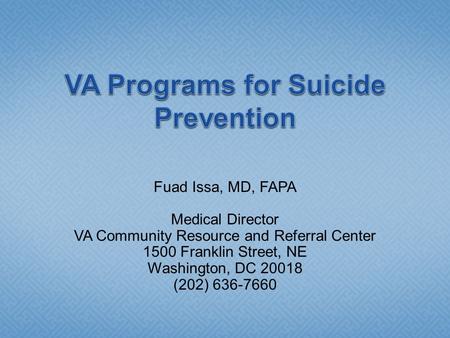 VA Programs for Suicide Prevention