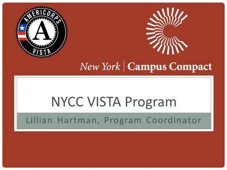 NYCC VISTA Program Lillian Hartman, Program Coordinator.