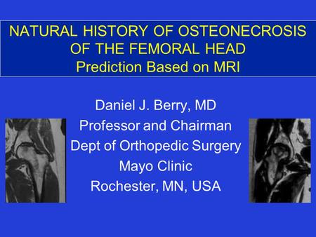 Daniel J. Berry, MD Professor and Chairman Dept of Orthopedic Surgery