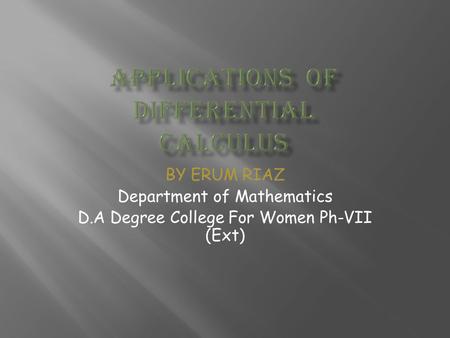 Applications OF DIFFERENTIAL CALCULUS