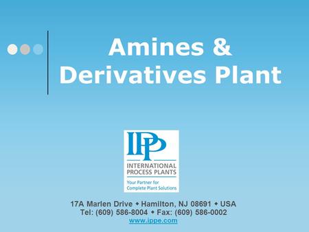 Please click on our logo or any link in this presentation to be redirected to our website & email. Thank You! Amines & Derivatives Plant 17A Marlen Drive.