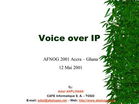 Voice over IP By: Adiel AKPLOGAN CAFE Informatique S. A. - TOGO   - Web: