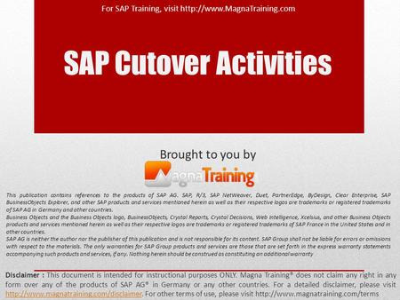 SAP Cutover Activities