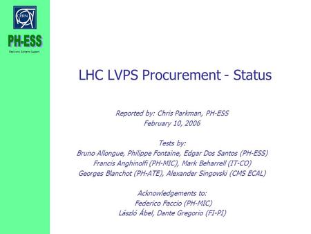 LHC LVPS Procurement - Status