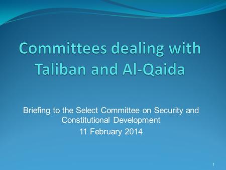 Briefing to the Select Committee on Security and Constitutional Development 11 February 2014 1.