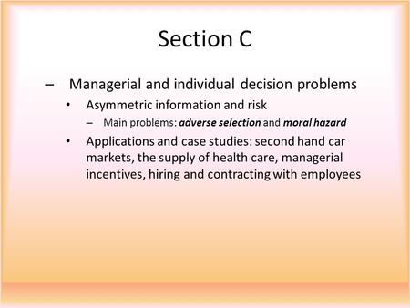 Section C Managerial and individual decision problems