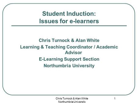 Student Induction: Issues for e-learners