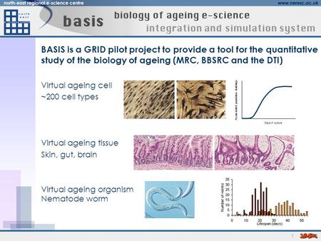 1 BASIS is a GRID pilot project to provide a tool for the quantitative study of the biology of ageing (MRC, BBSRC and the DTI) Virtual ageing cell ~200.